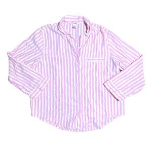 Victoria’s Secret Pink and White Stripe Button Up Sleep Shirt Size Medium